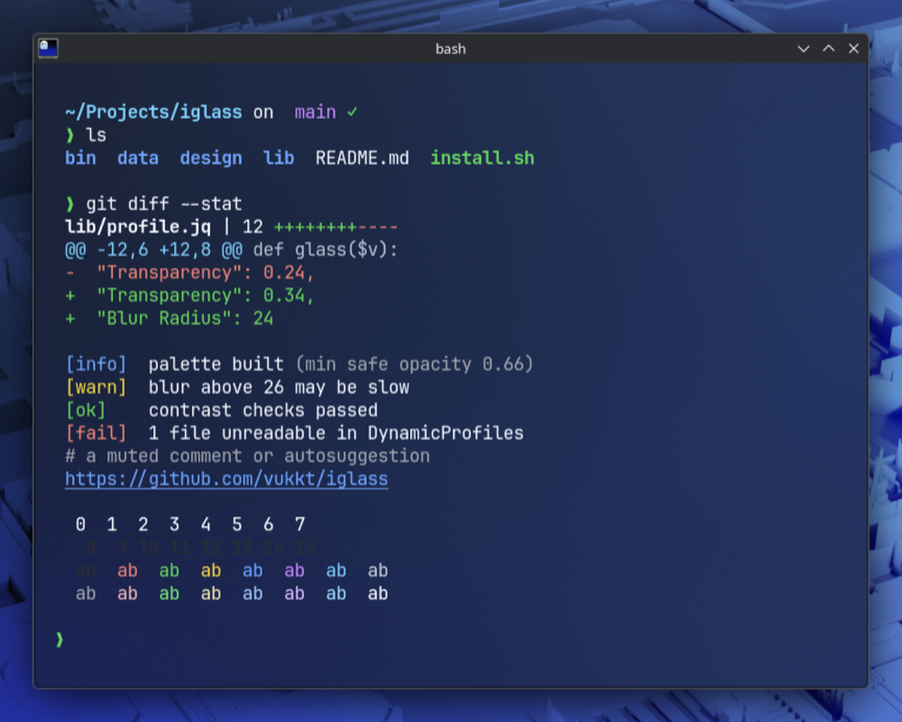 iglass Frosted in Ghostty on Fedora KDE Plasma